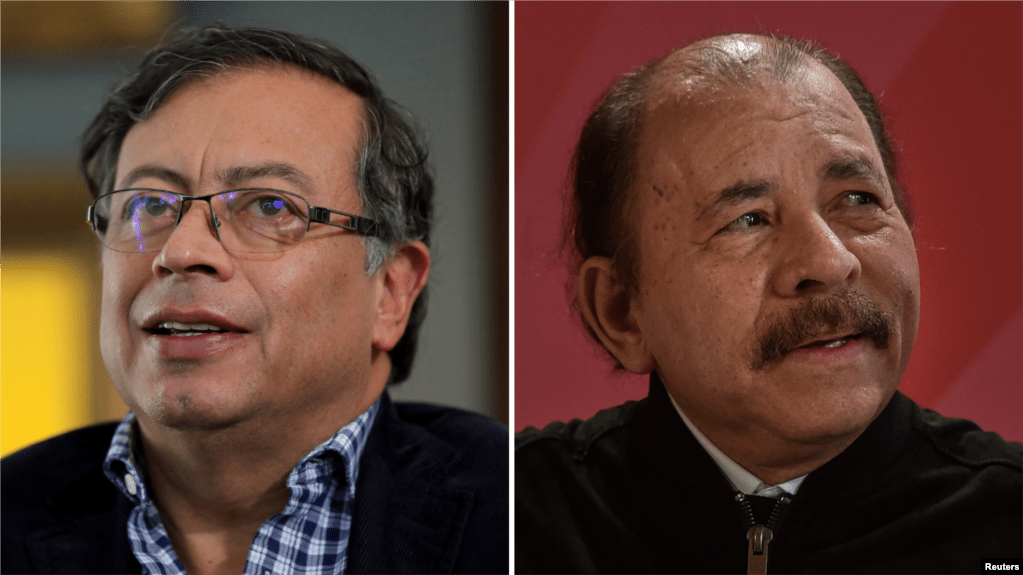ARCHIVO - A la izquierda el presidente de Colombia, Gustavo Petro, y a la derecha el presidente de Nicaragua, Daniel Ortega.