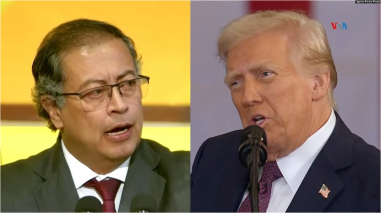 Composición de las imágenes de los presidentes Gustavo Petro y Donald Trump. [Fotos: Johan Reyes, VOA / Video AFP]