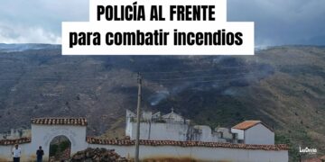 Policía de Tunja despliega más de 100 uniformados contra incendio en Chíquiza